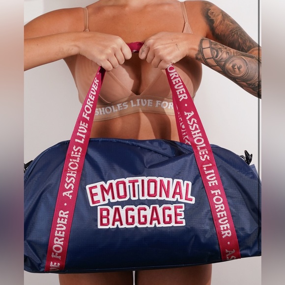 Assholes Live Forever PURPLE  PRINTED STRAP LINED DUFFLE BAG - Picture 4 of 7